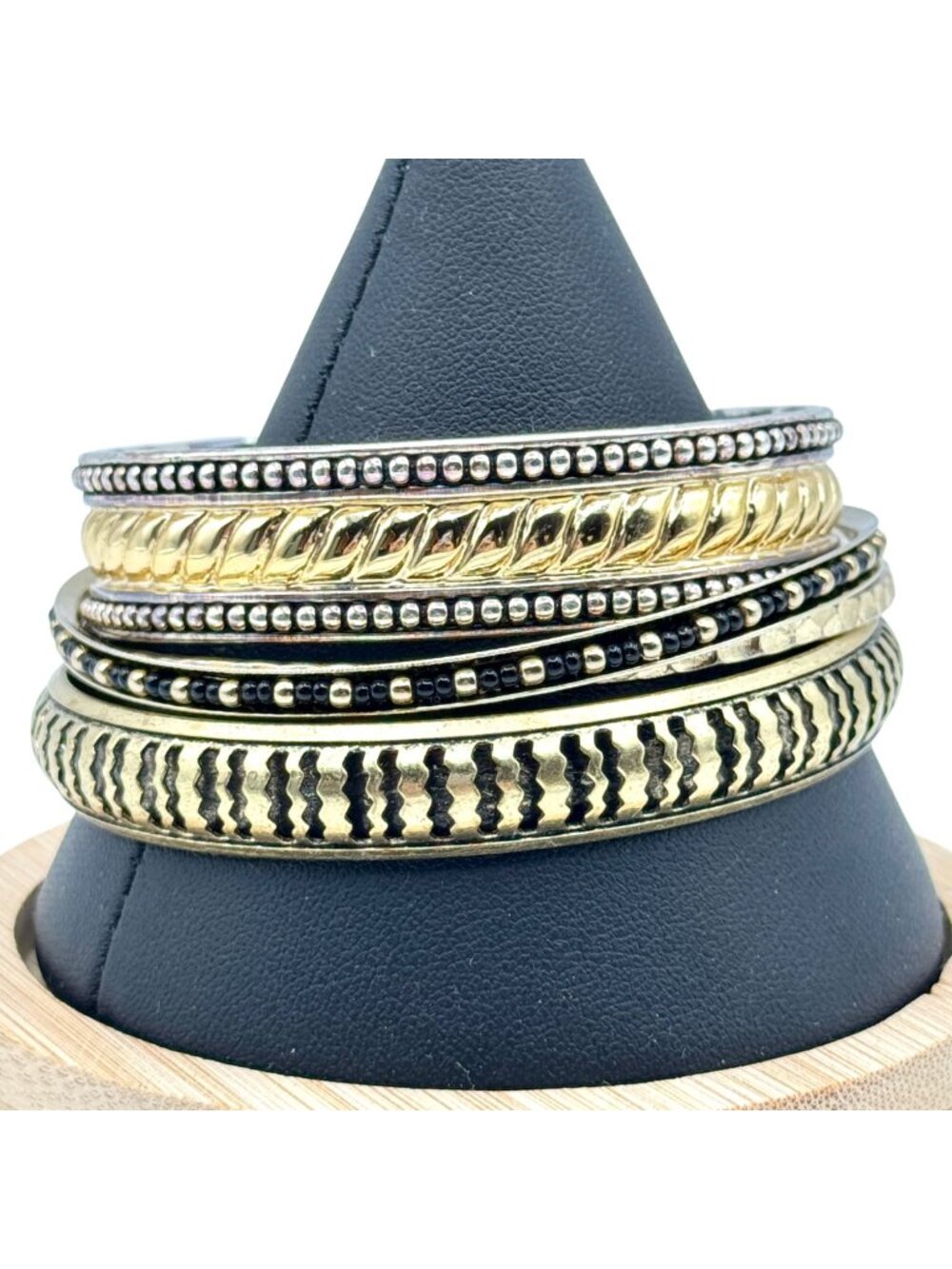Chunky Brass & Metal Bracelet Stack of 4 - Cuff and Bangles BOHO Vintage